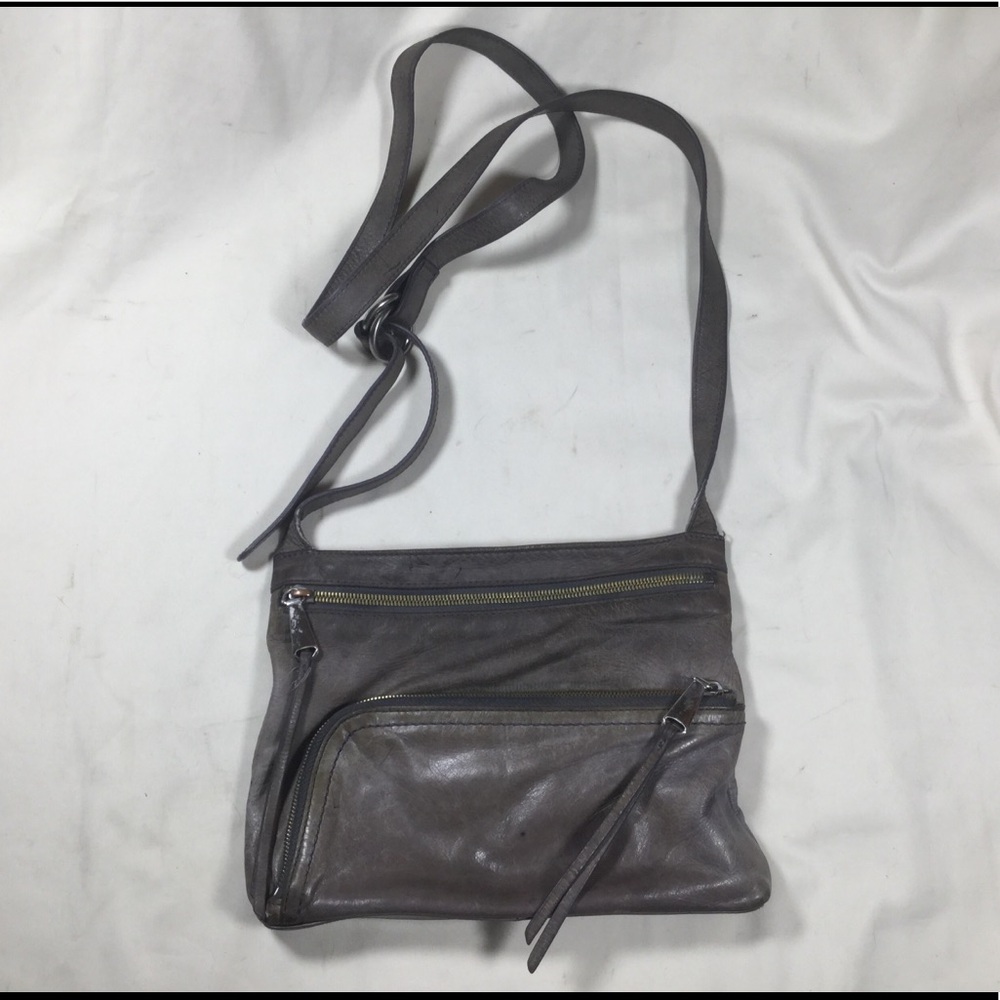 Hobo Cassie Distressed Gray Leather Crossbody Bag